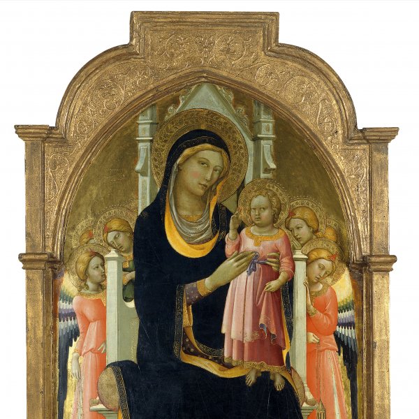 La Virgen y el Niño en el trono con seis ángeles