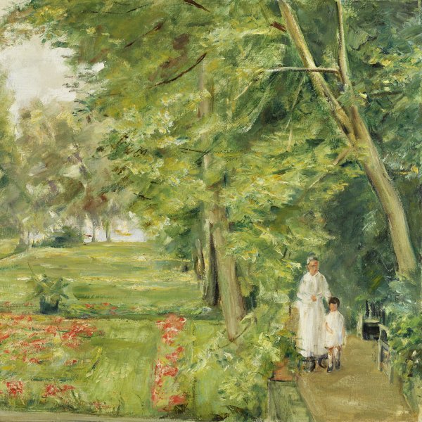 La nieta del artista con su niñera en el jardín del Wannsee