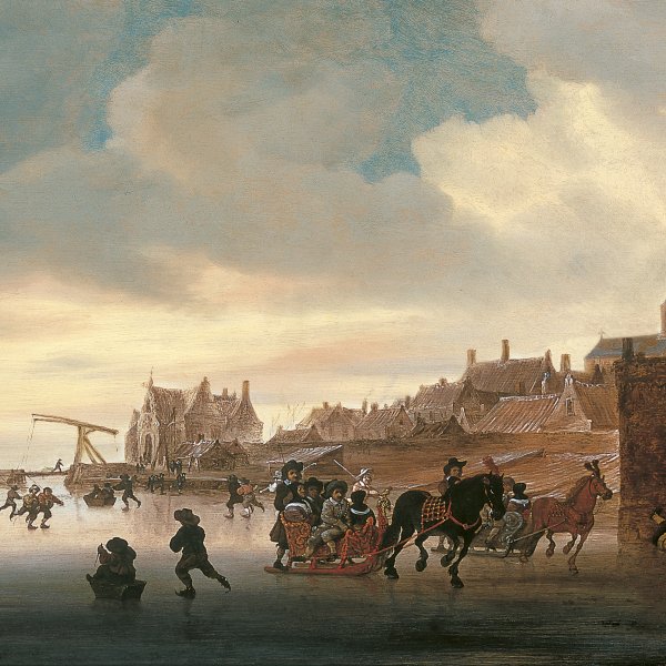 A Winter Landscape with Skaters and Sleighs before a Town