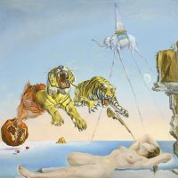Sueño causado por el vuelo de una abeja alrededor de una granada un segundo antes del despertar. Salvador Dalí