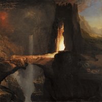 Expulsión. Luna y luz de fuego. Thomas Cole