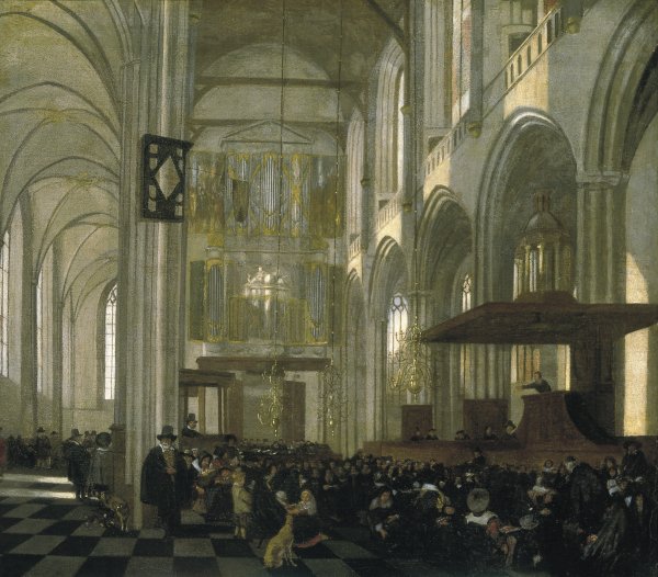 WITTE EMANUEL DE. Interior de la Nieuwe Kerk en Amsterdam, durante el oficio
