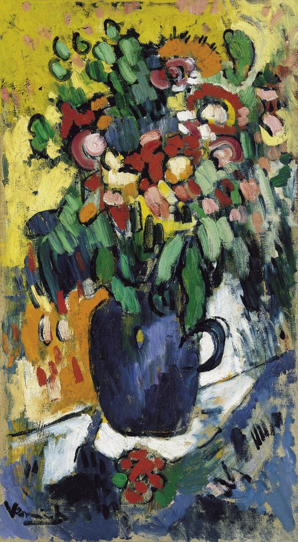 Blue vase with flowers - Vlaminck, Maurice De. Museo Nacional