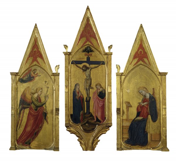 Bicci di Lorenzo.El ángel de la Anunciación. La Crucifixión con la Virgen y San Juan. La Virgen de la Anunciación