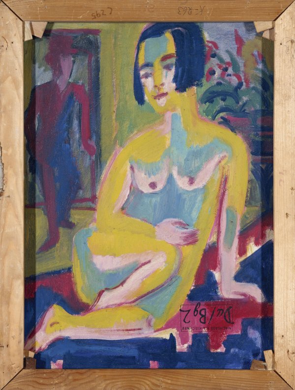 Desnudo sentado con pierna doblada (anverso: Desnudo de rodillas ante un biombo rojo). Ernst Ludwig Kirchner