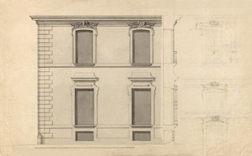 Virgilio Rabaglio (atribuido a): Detalle de azado y sección de la fachada del palacio de Atri, hacia 1756. Fondo Rabaglio, Archivio di Stato del Cantone Ticino, Bellinzona (Suiza)