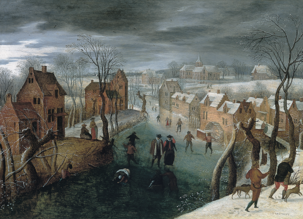 A Winter Landscape with a Village and Skaters on a Frozen River