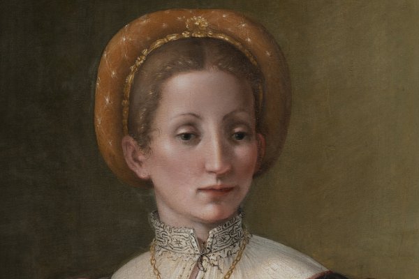 Detalle del rostro de la obra “Retrato de una dama” de Pier Francesco Foschi