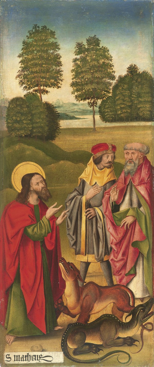 The miracle of Saint Matthew taming the Dragons. El milagro de san Mateo amansando a los dragones, 1478