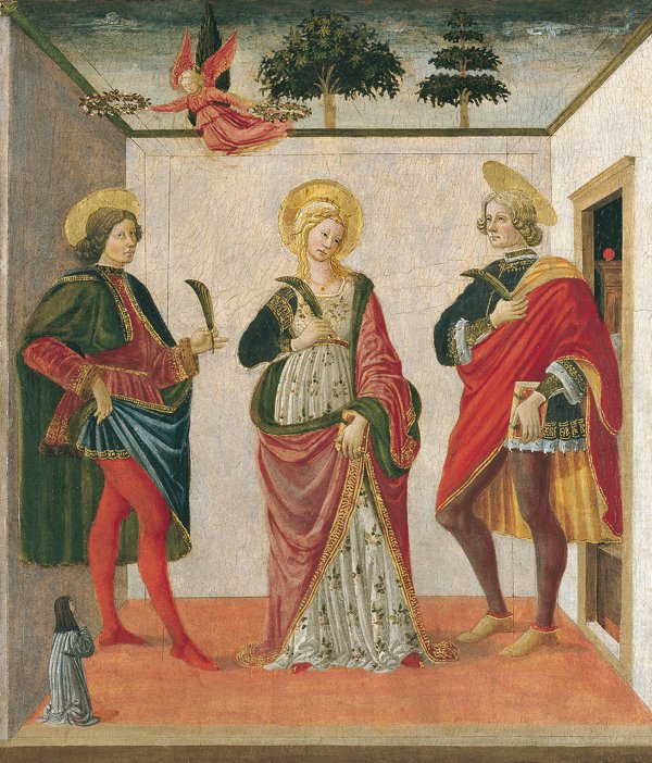 Saint Cecilia between Saint Valerian and Saint Tiburtius with a Donor. Santa Cecilia entre san Valeriano y san Tiburcio con una donante, c. 1470