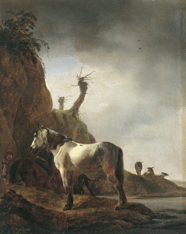 White Horse on a River Bank. Caballo blanco a la orilla de un río, antes de 1646