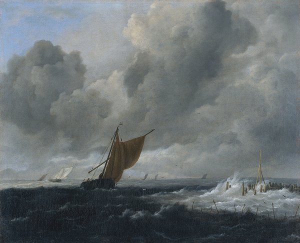 Stormy Sea with Sailing Vessels. Mar tormentoso con barcos de vela, c. 1668