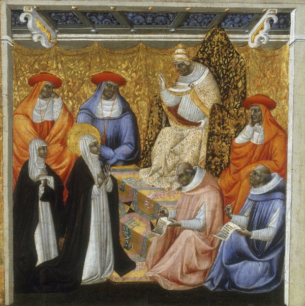 St. Catherine before the Pope at Avignon. Santa Catalina ante el Papa en Aviñón, c. 1460-1463