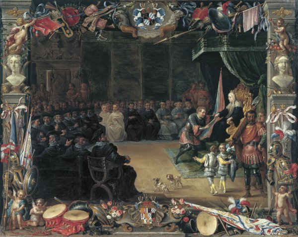 La entrega del bastón de Capitán General a Antonio de Moncada por la reina Blanca, regente de Sicilia en 1410. David y KESSEL II Teniers ii