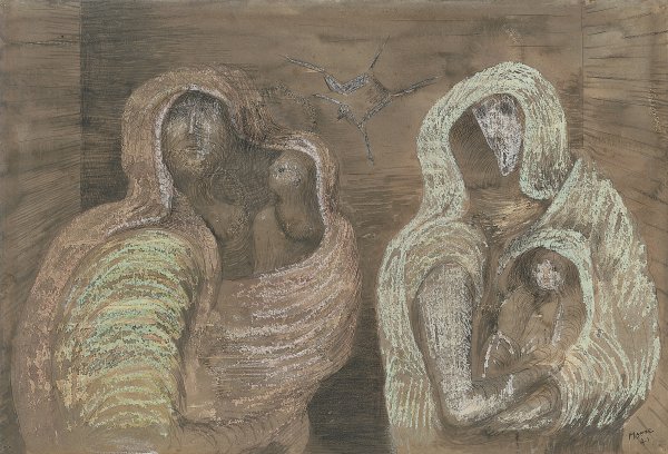 Dos madres con sus hijos en brazos. Henry Moore