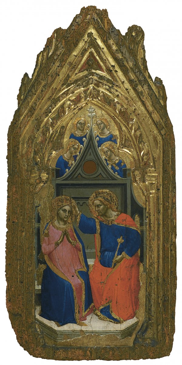 The Coronation of the Virgin with four Angels. La Coronación de la Virgen con cuatro ángeles, c. 1380-1390