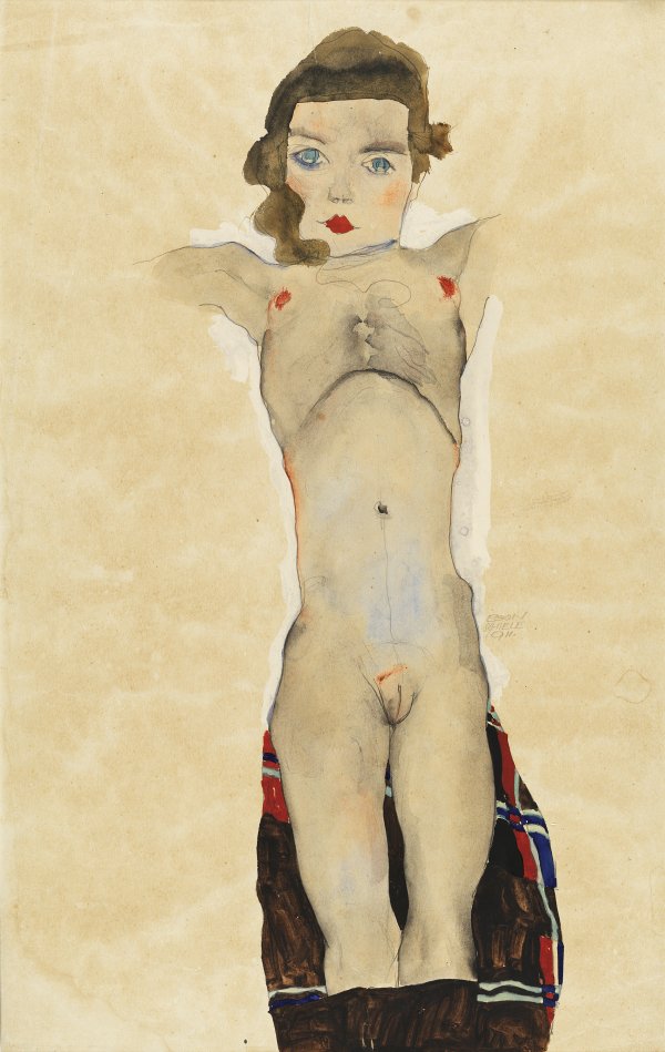 Desnudo tumbado con los brazos hacia atrás. Egon Schiele