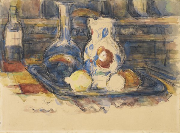 Botella, garrafa, jarro y limones. Paul Cézanne