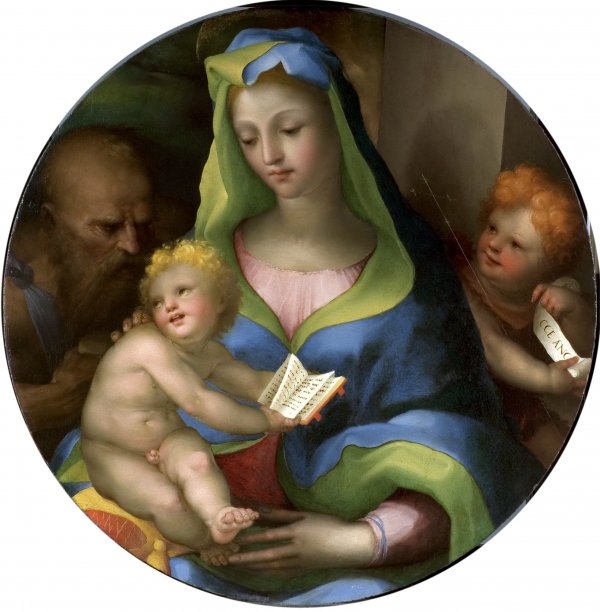 The Virgin and Child with the Infant Saint John and Saint Jerome. La Virgen y el Niño con san Juanito y san Jerónimo, c. 1523-1525