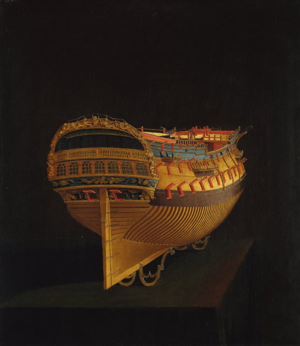 Model of a Ship, Bow View. Modelo de un barco, visto de popa, c. 1740