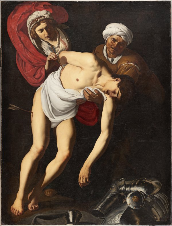Saint Sebastian attended by Saint Irene and her Maid. San Sebastián atendido por santa Irene y su criada, c. 1615-1621