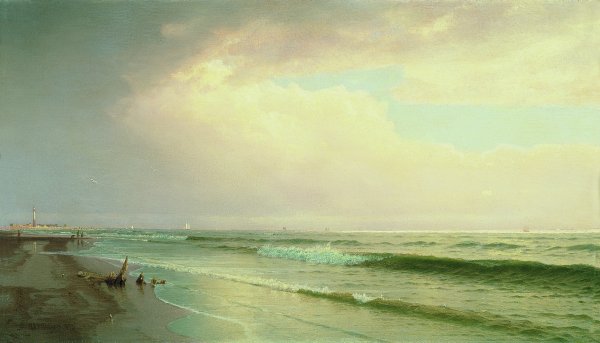 Seascape with Distant Lighthouse, Atlantic City, New Jersey. Marina con faro, Atlantic City, New Jersey, 1873