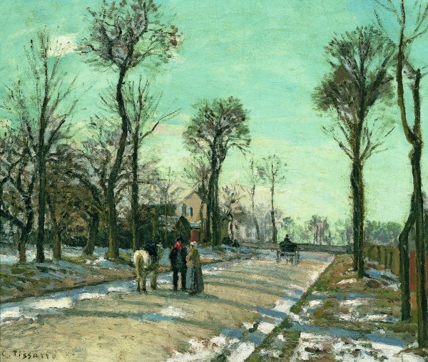 Route de Versailles, Louveciennes, Winter Sun and Snow. Camino de Versalles, Louveciennes, sol de invierno y nieve, 1870