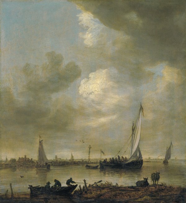 A River Estuary with "Smalschips" and Fishermen. Estuario fluvial con "smalschips" y pescadores, 1651