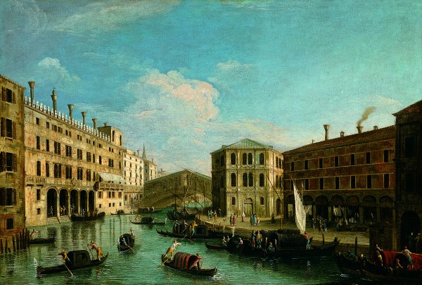 The Grand Canal and the Rialto Bridge, Venice, from the North. El Gran Canal y puente de Rialto, Venecia, vistos desde el norte, c. 1740-1745