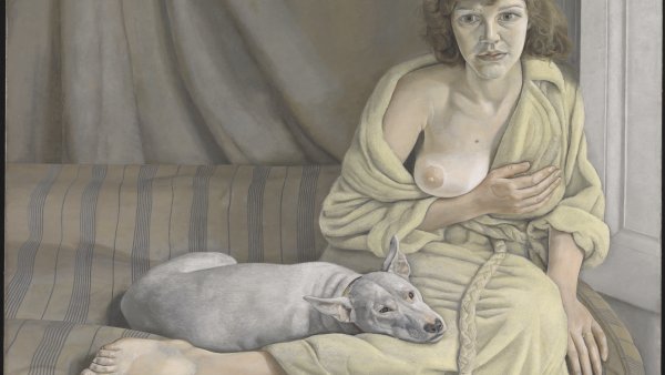 Muchacha con perro blanco, 1951-1952