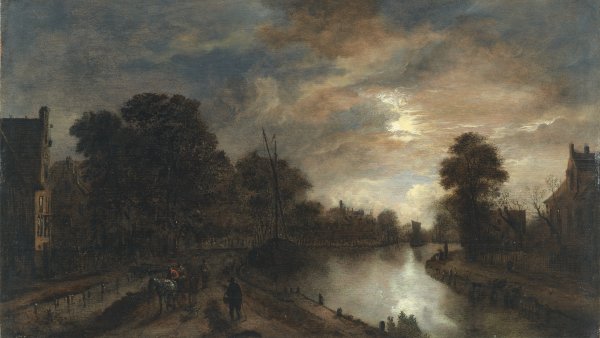 Claro de luna con un camino bordeando un canal, hacia 1645 - 1650