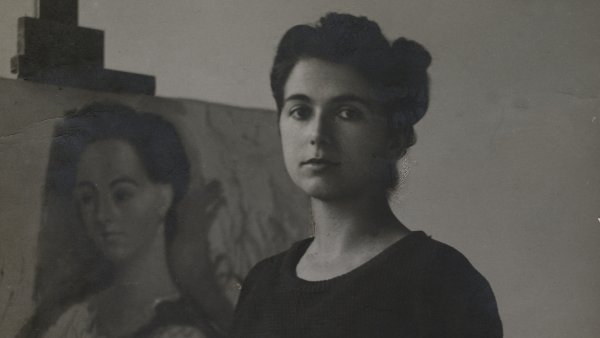 Rosario de Velasco pintando, década de 1920