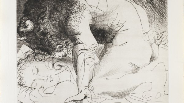 Minotaur Caressing a Sleeping Woman (Suite Vollard, plate 93), Boisgeloup, 18 June 1933