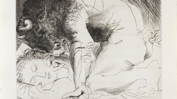 Minotaur Caressing a Sleeping Woman (Suite Vollard, plate 93), Boisgeloup, 18 June 1933